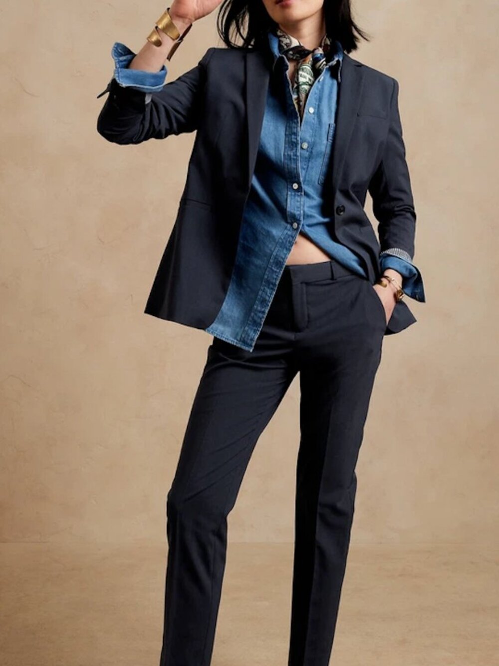 Banana Republic Long + Lean Italian Wool Blend Blazer Jacket Navy #427878 NWT 14